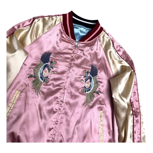 JAPAN SUKAJAN Satin Okinawa REVERSIBLE Tiger Bomber Jacket Womens Medium - Picture 6 of 9